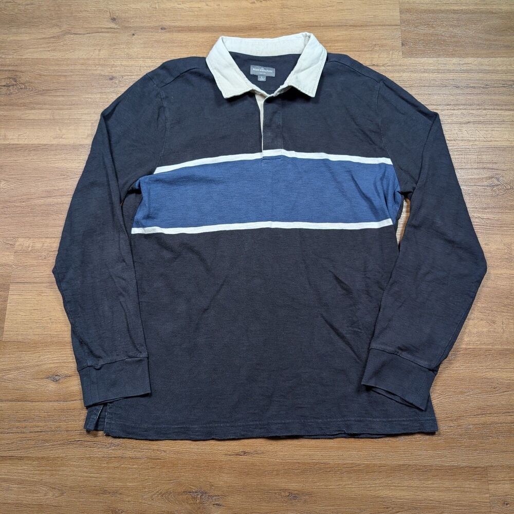 LL Bean Signature Rugby Shirt Men’s Large Striped Long Sleeve Slim Fit Light